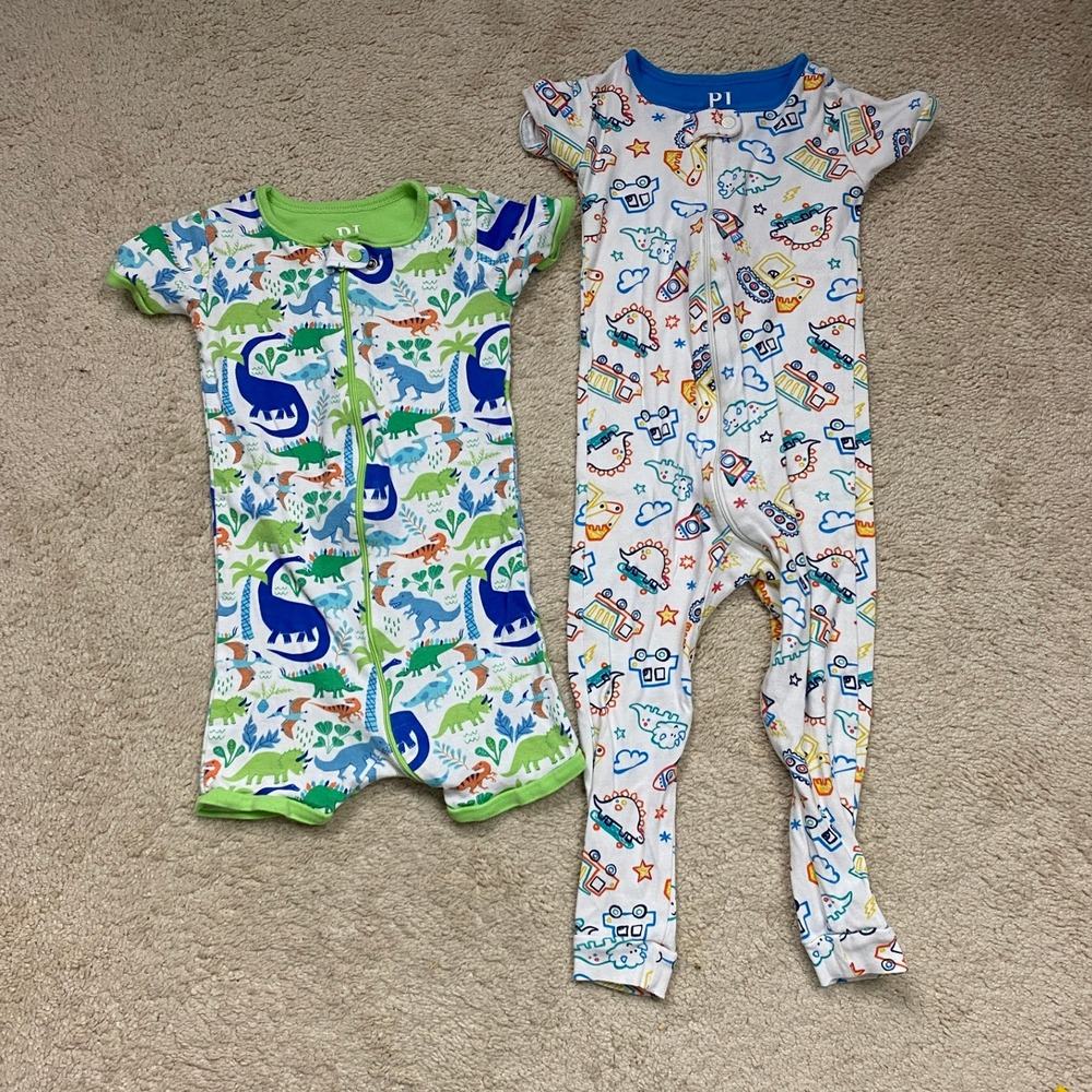 PJ Place Pajamas Sleeper Dinosaur Construction Kids 2T Snug Fit 2pc‎ Lot Bundle